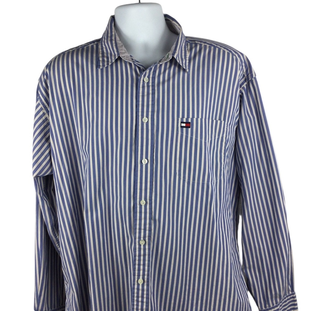 Tommy Hilfiger Navy and White Striped Shirt, Size XL